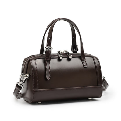 Retro Maillard Genuine Leather Boston Barrel Bag