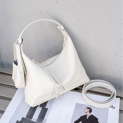 The Ethereal Slouchy Genuine Leather Bag - Minimalist Pebbled Hobo with Mini Pouch