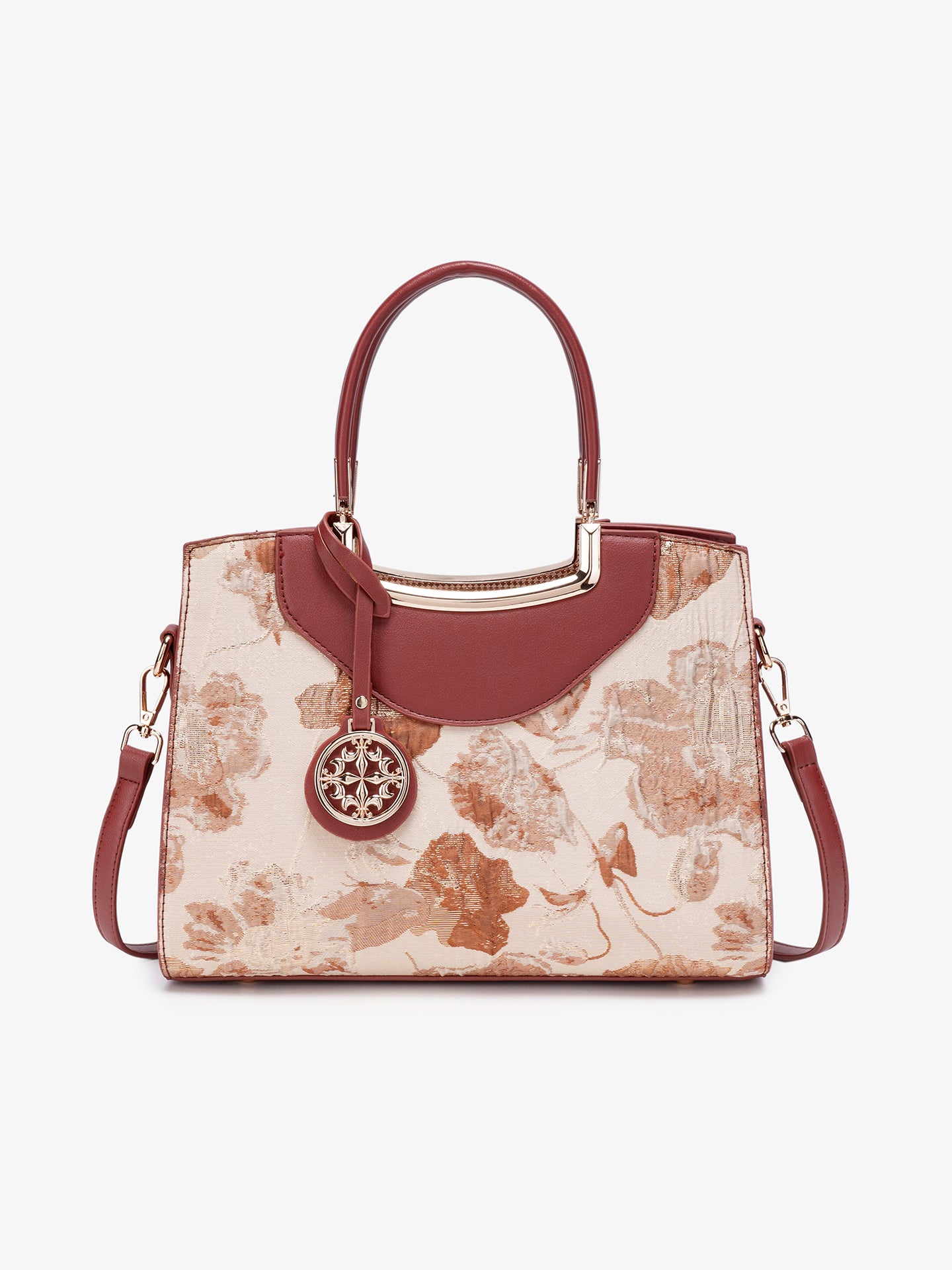 Graceful Floral Vegan Eco-Leather Clutch Bag with Round Metal Charm