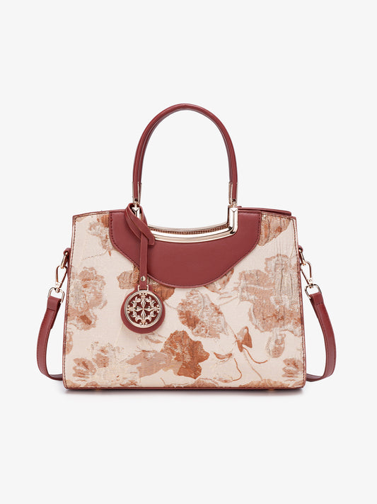 Graceful Floral Vegan Eco-Leather Clutch Bag with Round Metal Charm