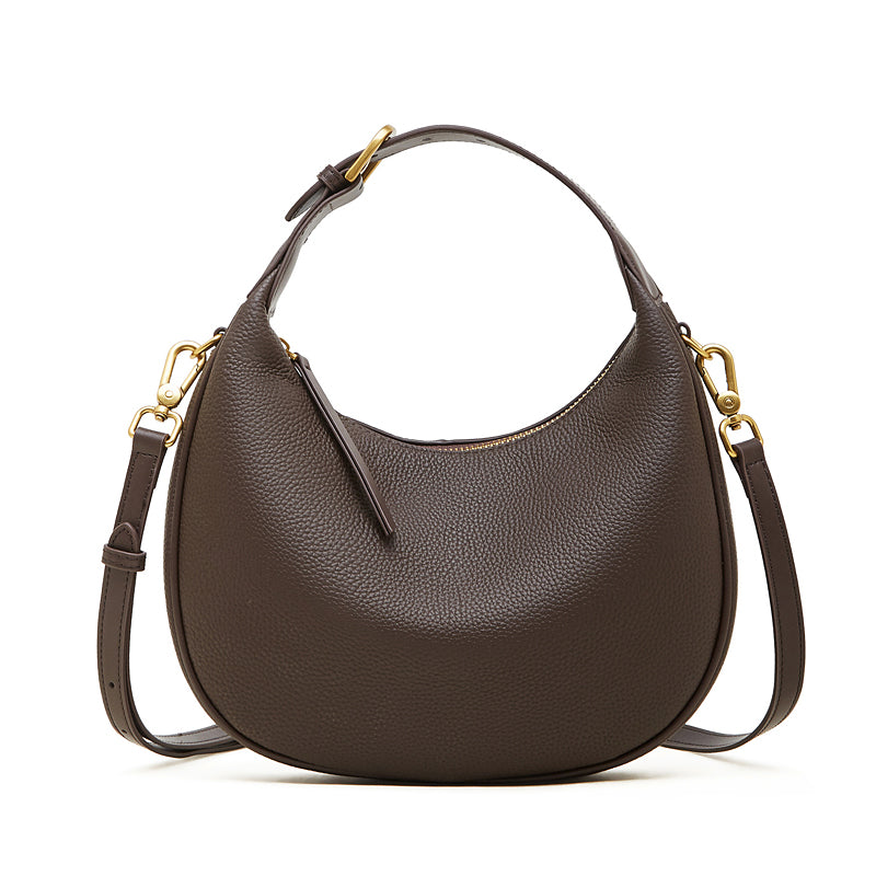 Borsa minimalista a spalla e tracolla a mezzaluna in vera pelle martellata