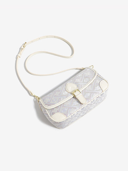 Vintage Jacquard Embroidery Vegan Eco-Leather Flap Clutch Bag