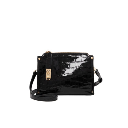 Borsa vintage a spalla e tracolla con manico in vera pelle effetto coccodrillo lucido