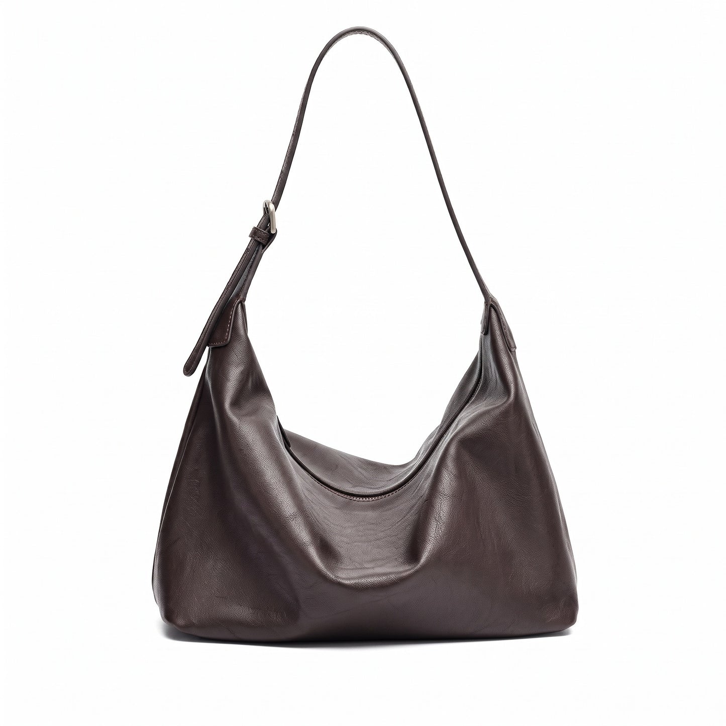 Supple Slouchy Genuine Leather Crescent Hobo Clutch Bag