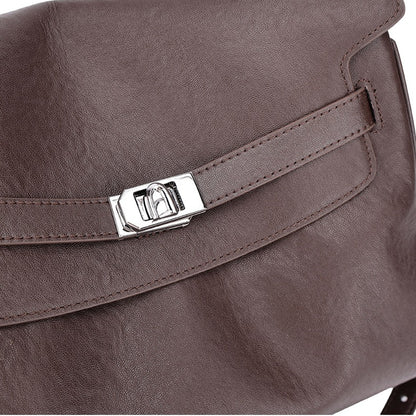 Vintage Lock-Accent Satchel Crossbody Genuine Leather Bag