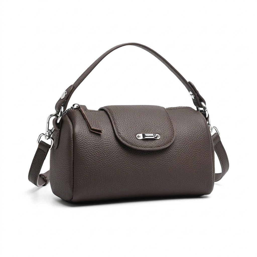 Modern Genuine Leather Cylindrical Barrel Clutch Bag