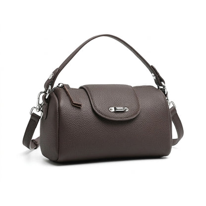 Modern Genuine Leather Cylindrical Barrel Clutch Bag