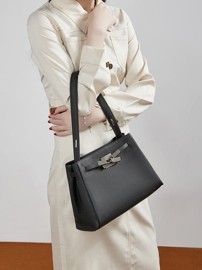Sophisticated Kelly Genuine Leather Large Capacity Versatile Bucket Tote Bag