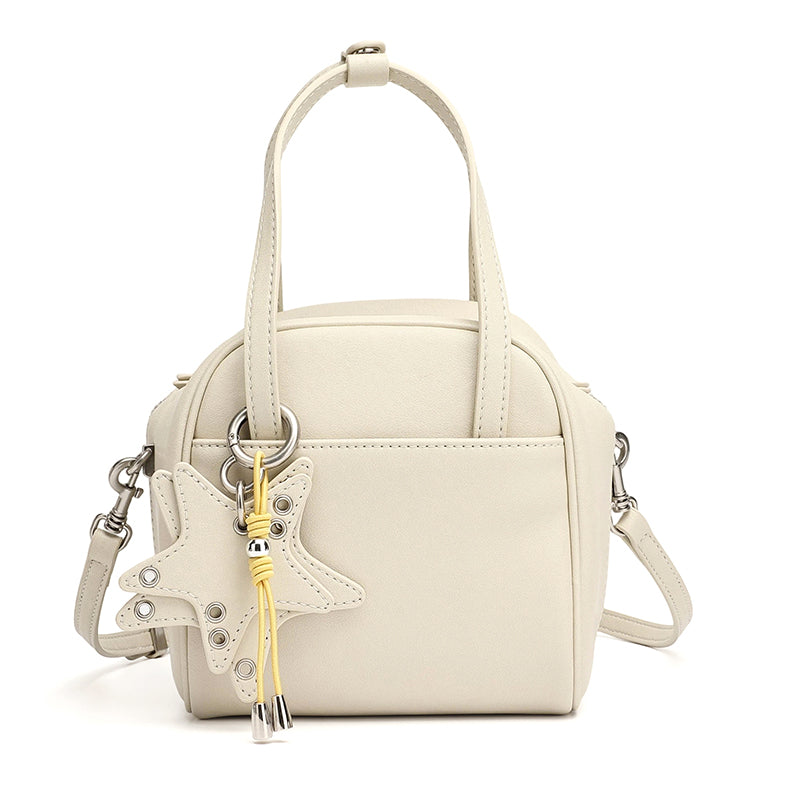 Geantă clutch Boston mini, mică și șic, din piele naturală, cu accesoriu jucăuș în formă de stea