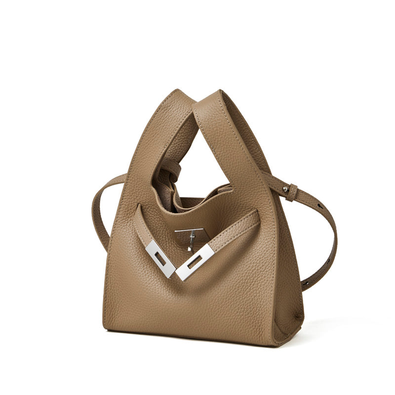 Borsa classica a secchiello chic in vera pelle per tutti i giorni, a tracolla