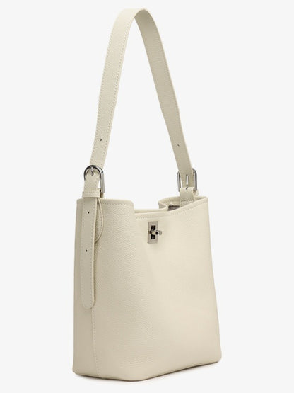 Sculpted Genuine Leather Medium Bucket Bag with Clean Linear Topstitching
