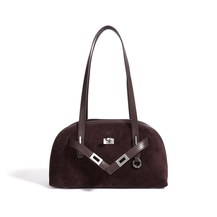 Sleek Soft Suede Genuine Leather Curved Clutch Bag