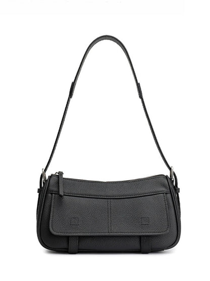 Mellow Pebbled Genuine Leather Flap Baguette Clutch Bag