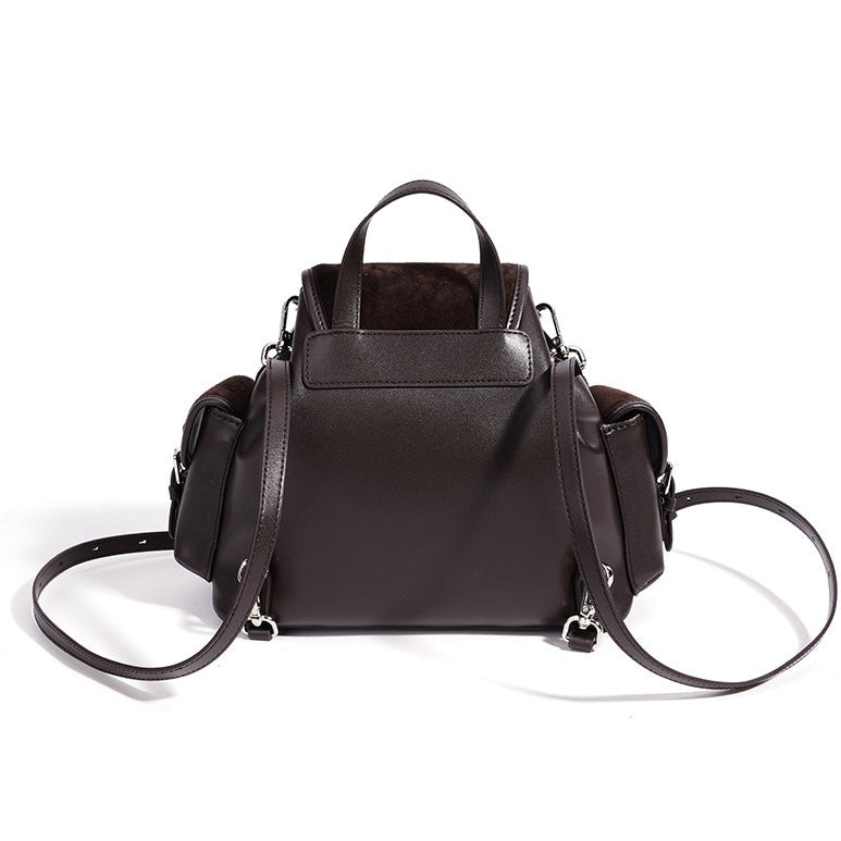 Vintage Suede Genuine Leather Flap Drawstring Backpack