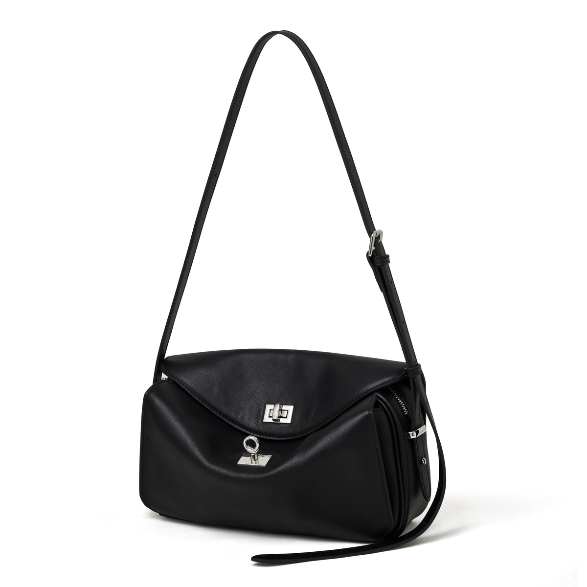 Borsa pochette a busta con patta, in vera pelle opaca e setosa