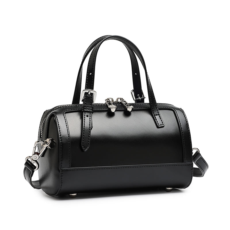Retro Maillard Genuine Leather Boston Barrel Bag