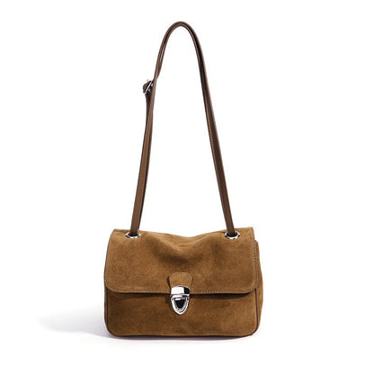 Elegant Suede Genuine Leather Flap Clutch Bag