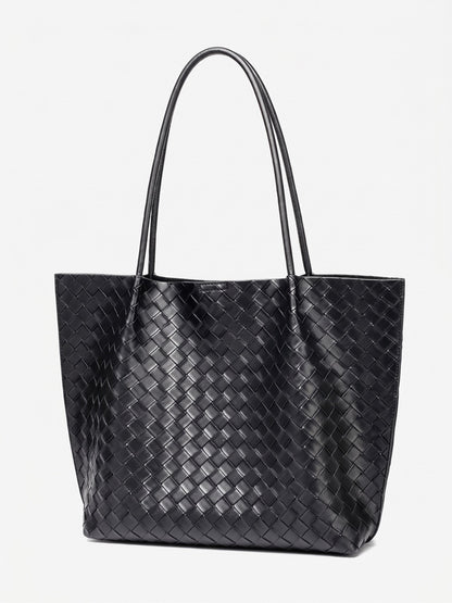 Minimalist Woven Genuine Leather Spacious Tote Clutch Bag