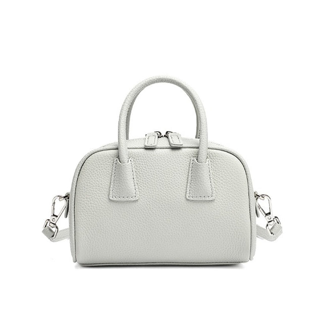 Cushiony Pebbled Genuine Leather Mini Boston Clutch Bag
