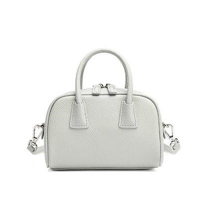 Cushiony Pebbled Genuine Leather Mini Boston Clutch Bag