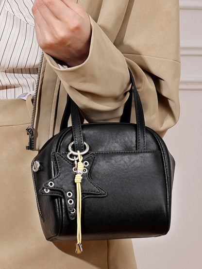 Chic Petite Genuine Leather Mini Boston Clutch Bag with Playful Star Charm