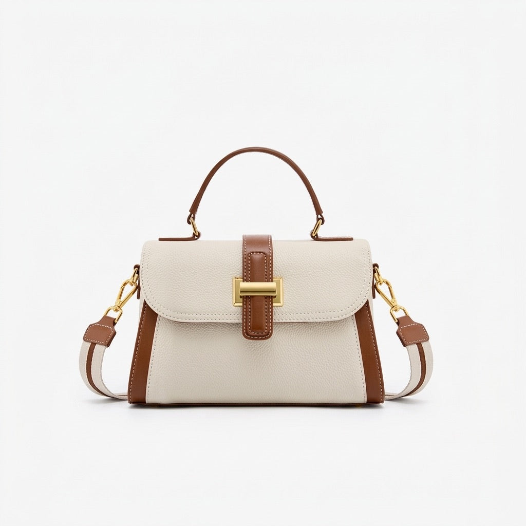 Borsa a tracolla strutturata con manico superiore in pelle minimalista di lusso da donna
