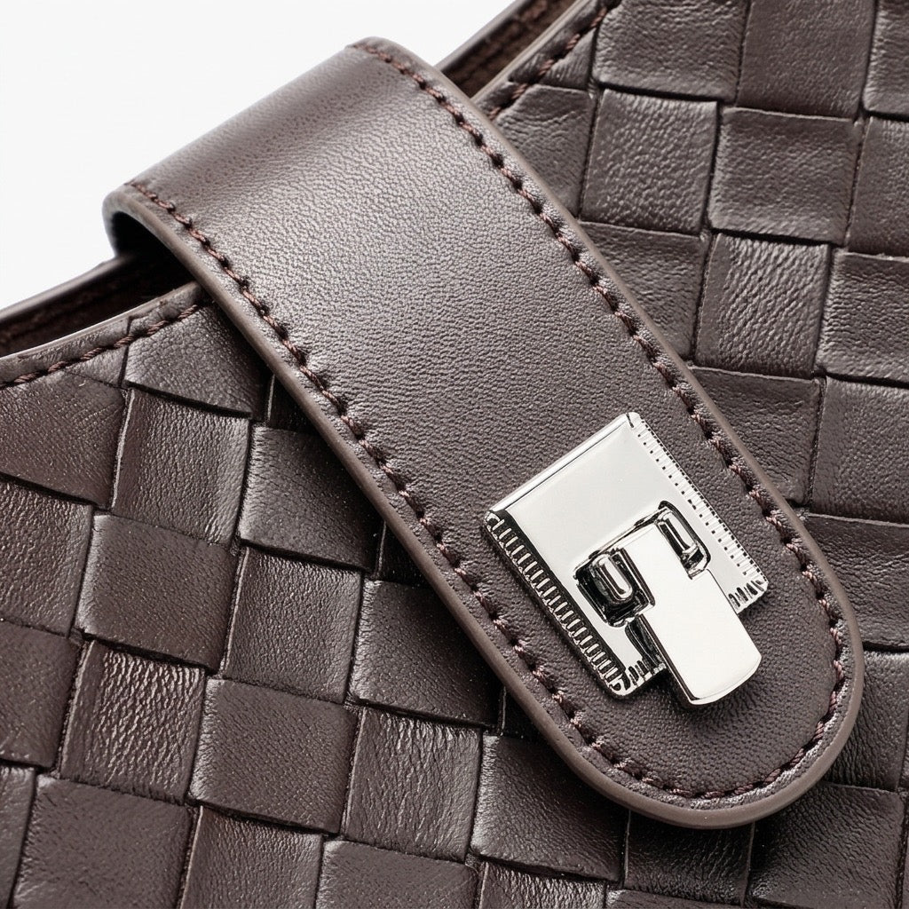 Intricate Woven Genuine Leather Saddle Clutch Bag