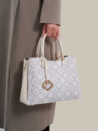 Classic Brocade Vegan Eco-Leather Mini Tote Clutch Bag with Hollow Charm