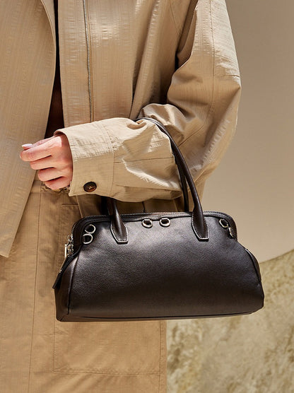 Defined Genuine Leather Boston Clutch Bag