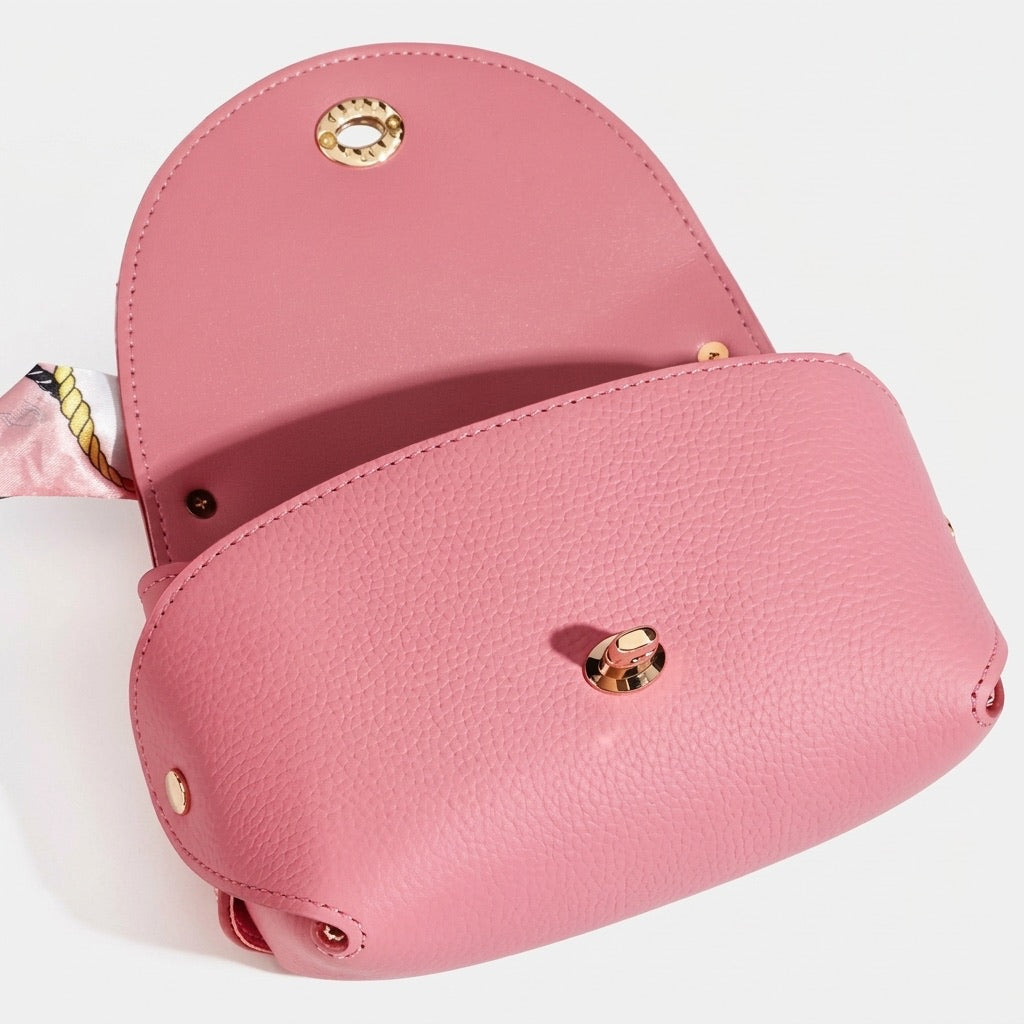 Borsa elegante retrò a spalla e tracolla in vera pelle con catena e foulard di seta