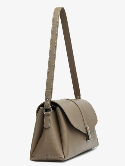 Minimalist Genuine Leather Shoulder Bag with Signature H Buckle