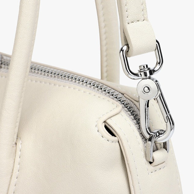 Minimalist Genuine Leather Boston Clutch Bag with Detachable Leather Tag Charm
