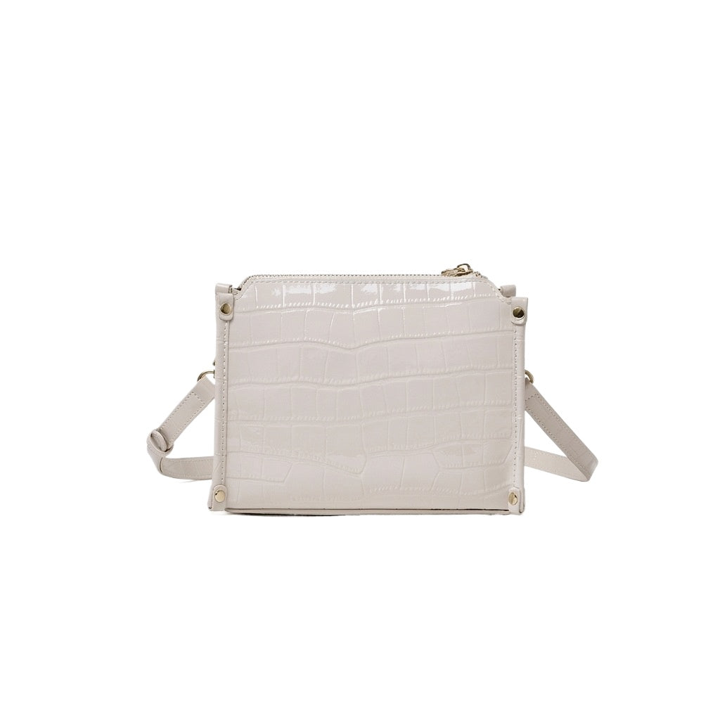 Borsa vintage a spalla e tracolla con manico in vera pelle effetto coccodrillo lucido