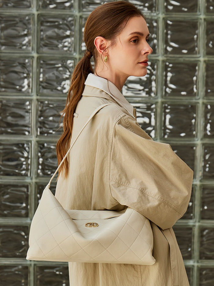 Elegant Quilted Sheepskin Leather Hobo Clutch Bag