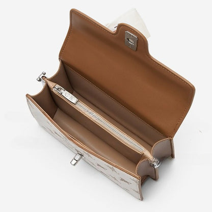 Retro Genuine Leather Shoulder Crossbody Bag With Scarf Decoration