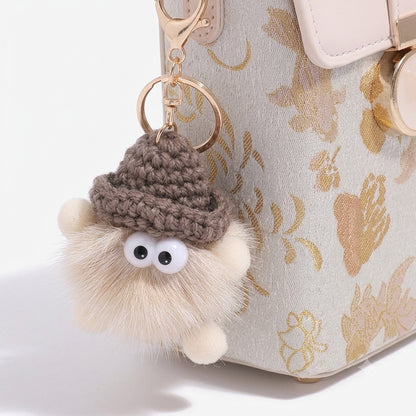 Elegant Oriental Jacquard Mini Flap Phone Clutch Bag with Furry Charm