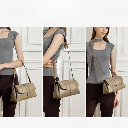 Minimalist Genuine Leather Shoulder Bag with Signature H Buckle