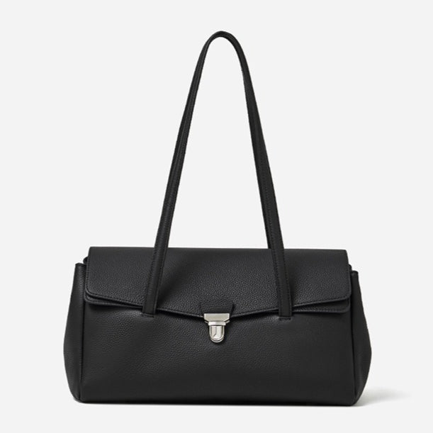 Sleek Pebbled Grain Texture Flap Genuine Leather Tote Clutch Bag