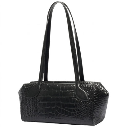 Sleek Luxe Croc Embossed Genuine Leather Bowling Clutch Bag