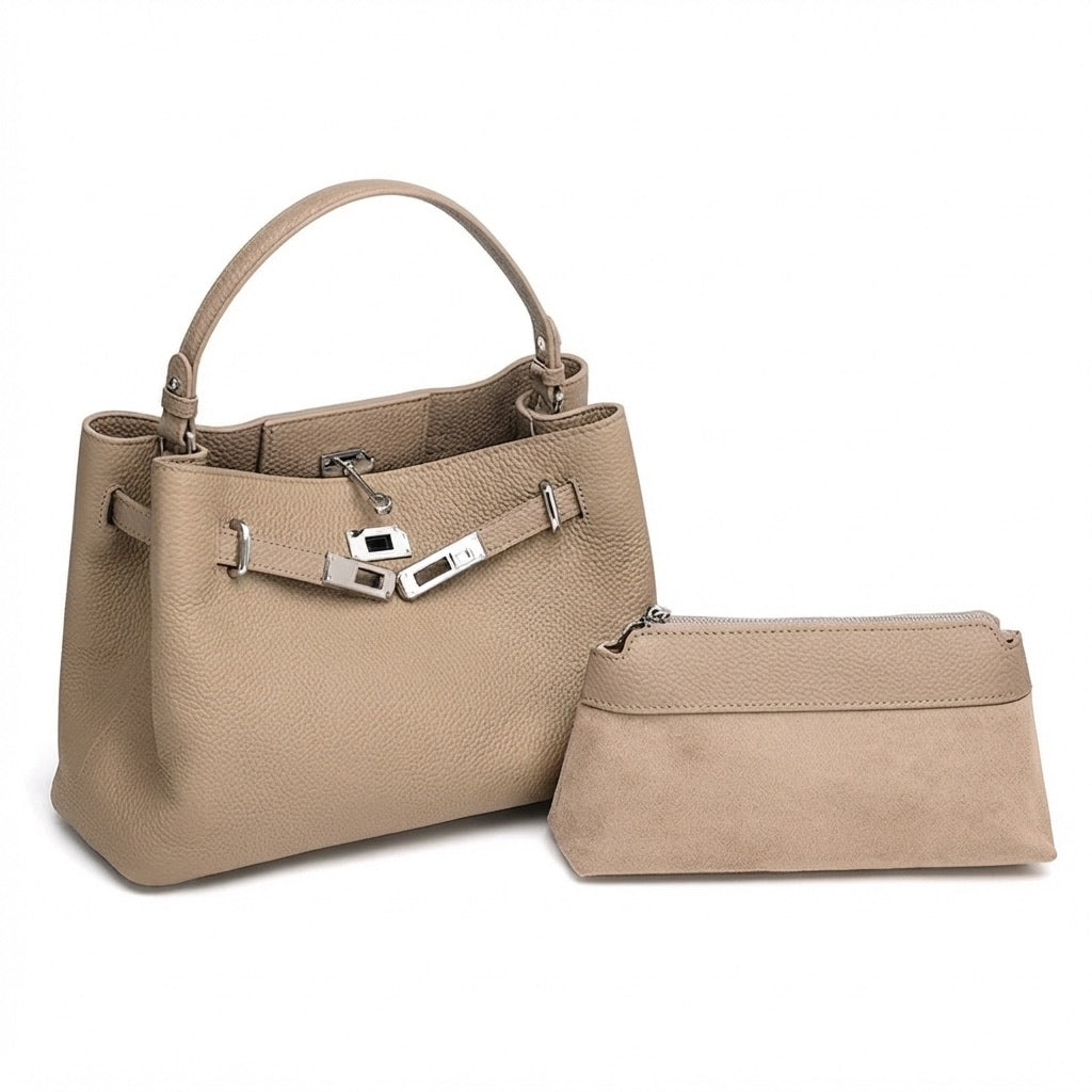 Sleek Genuine Leather Satchel Clutch Bag