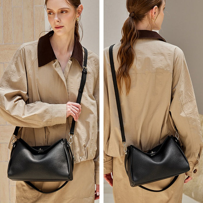 Nonchalant Lychee-Grain Genuine Leather Crossbody Hobo Bag