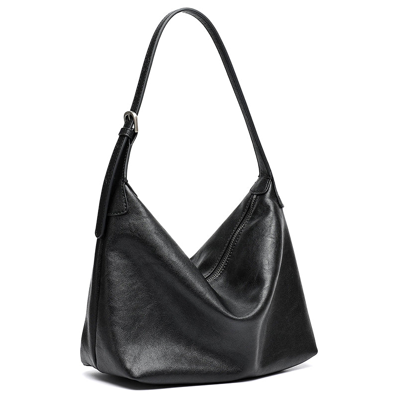 Supple Slouchy Genuine Leather Crescent Hobo Clutch Bag
