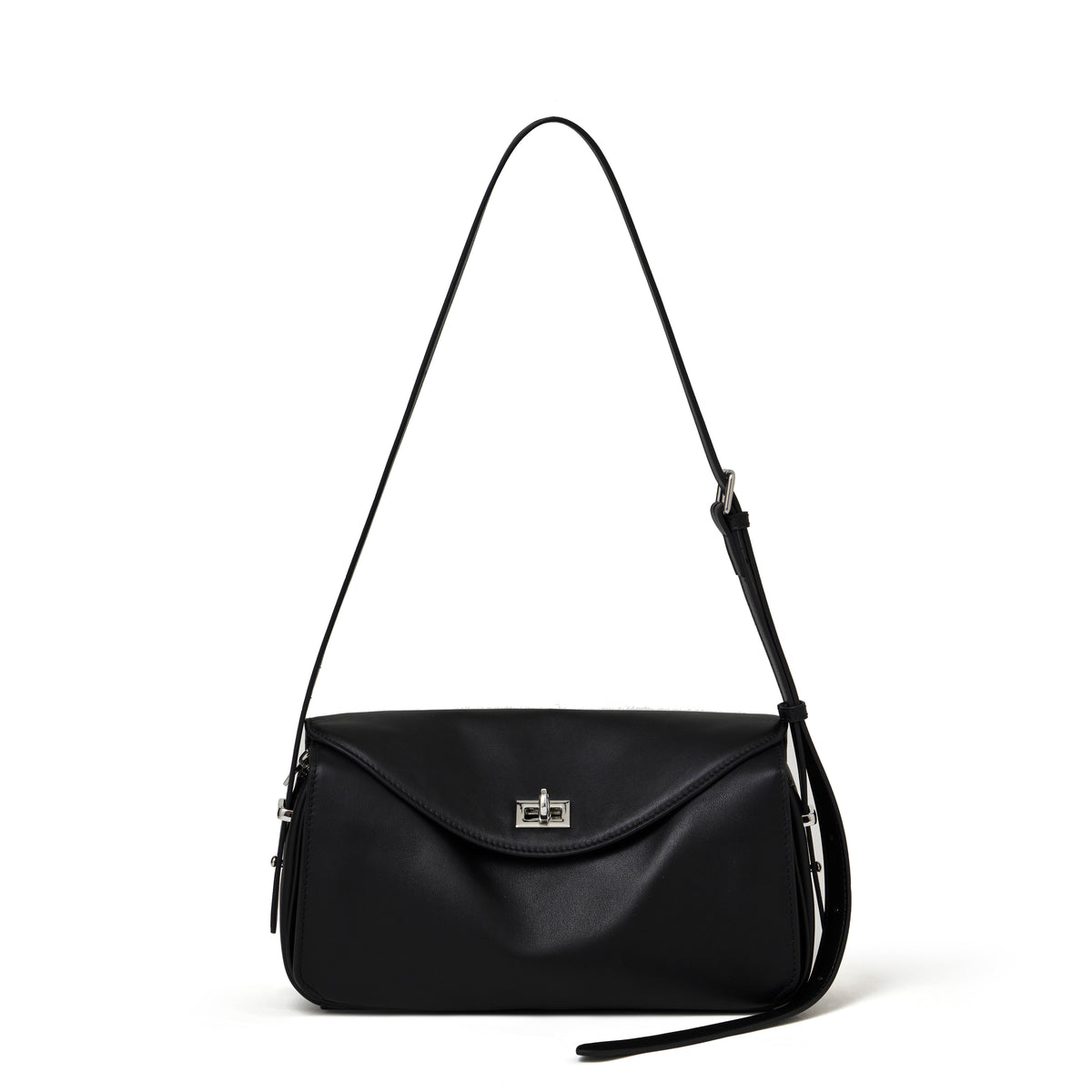 Borsa pochette a busta con patta, in vera pelle opaca e setosa