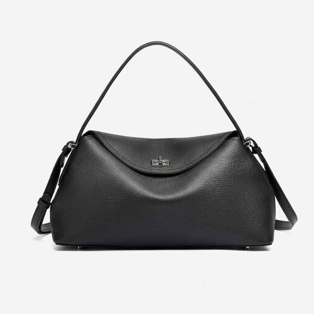 Slouchy Pebbled Genuine Leather Pillow Flip Clutch Bag