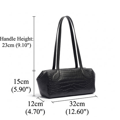Sleek Luxe Croc Embossed Genuine Leather Bowling Clutch Bag