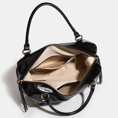 French Style Slouchy Genuine Leather Crossbody Tote Bag