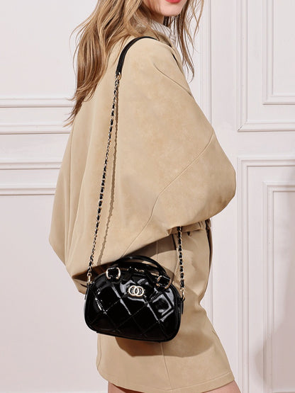 Exquisite Glossy Genuine Leather Quilted Chain Clutch Bag