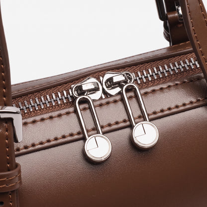Retro Maillard Genuine Leather Boston Barrel Bag