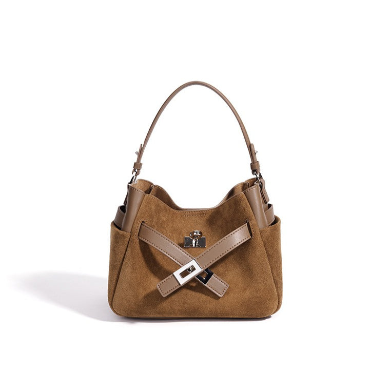 Effortless Suede Genuine Leather Bucket Clutch Bag