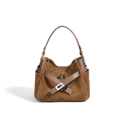 Effortless Suede Genuine Leather Bucket Clutch Bag